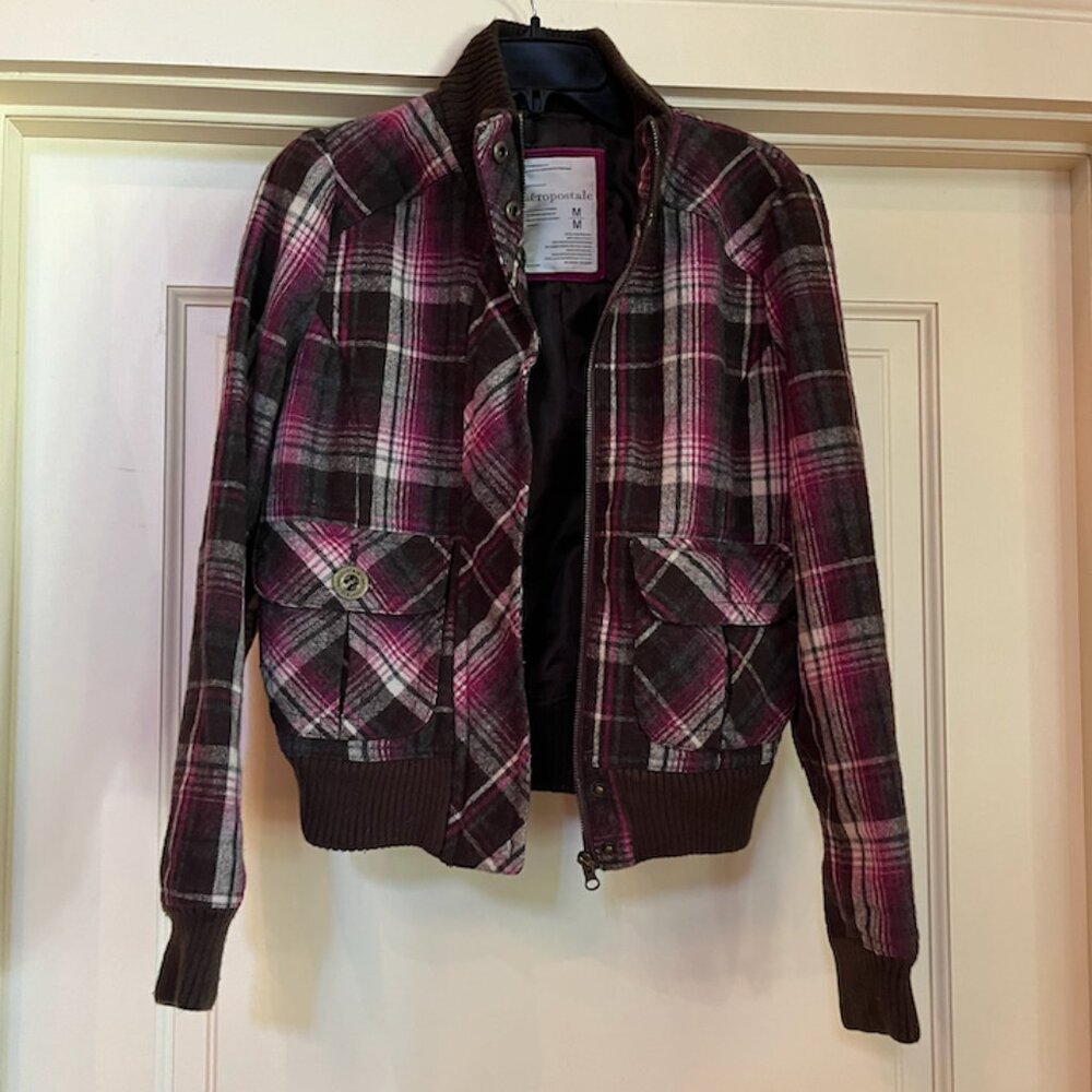 Aeropostale - Jacket - Plaid - Maroon & Gray - Sz M